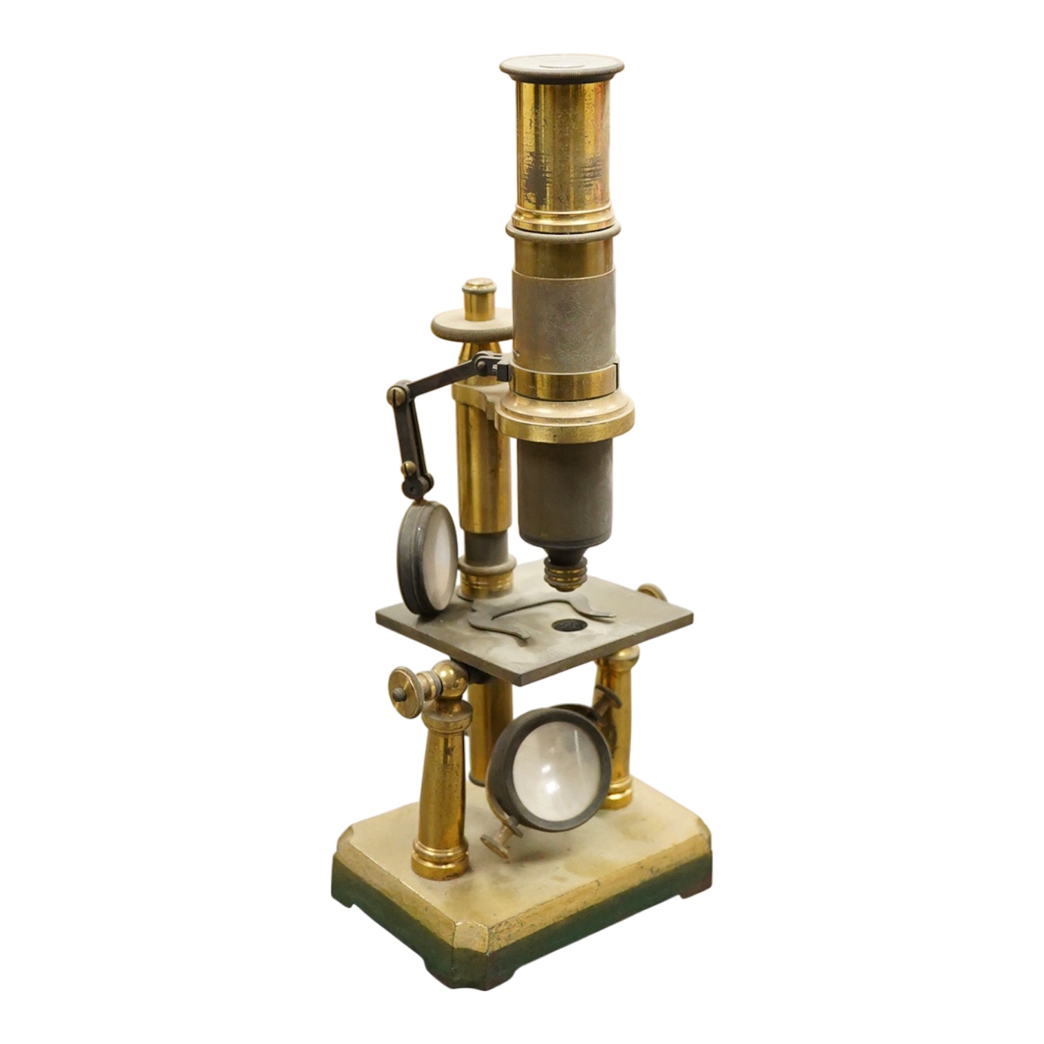 A mid 19th century French brass monocular microscope, 26cm high